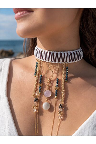 ORENDAJEWELRY Gerçek Pembe Akik, Beyaz Mercan ve Kristal Taşlı El yapımı Bohe...