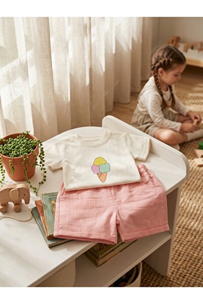 INFANT Set tricou și pantaloni scurți din in cu înghețată