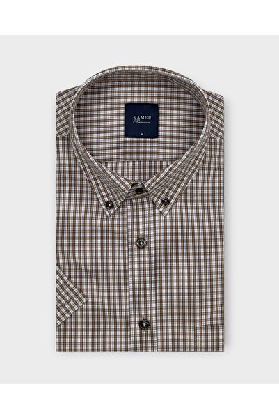 KAMER Men's Regular Fit Short Sleeve Buttoned Collar Plaid Multicolor Shirt 9...