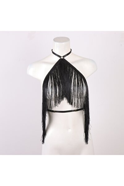 Choice StyleA UYEE Women's Black Halter Top with Tassel Detail Adjustable Ela...