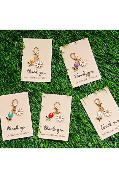 Choice 5pcs 5pcs Tulip Daisy Keychain Set with "Thank You for Helping Me Grow...
