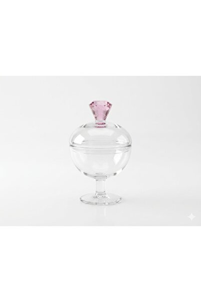 B&D Crystal Glass Sugar Bowl with Pink Diamond-Shaped Lid – Elegant Decorativ...