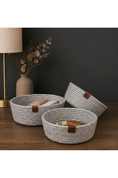 ZEMİRA TEKSTİL Handmade Triple Basket, Organizer Basket, Wicker Basket Set