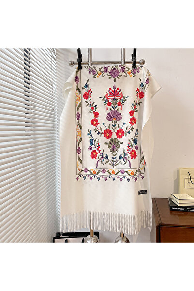Choice Beige Luxury Winter Embroidery Cashmere Scarf Women New Design Warm Pa...