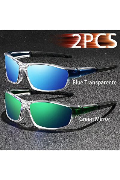 Choice5 BlueTranspare-Green 2PCS Fashion Vintage Men Women Clear Frame Sungla...