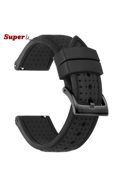 Choice21 22mm Black Black-BK Breathable Silicone Sports Watchband 20mm 22mm 2...