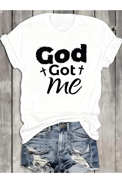 BASEPULSE تي شيرت نسائي بتصميم مسيحي مطبوع عليه God Got Me - تي شيرت أبيض 100...