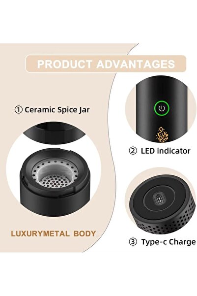 TERRION Portable Electric Bakhoor Burner, Rechargeable Oud Incense Burner, 360° Adjustable Mabkhara