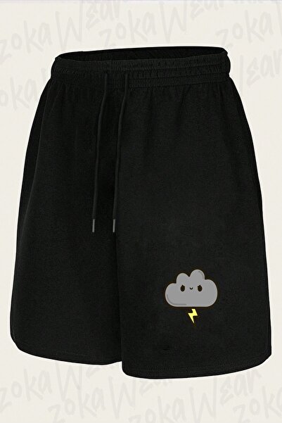 ZOKAWEAR Unisex Σορτς με χαριτωμένο σχέδιο σε σχήμα σύννεφου με αστραπή