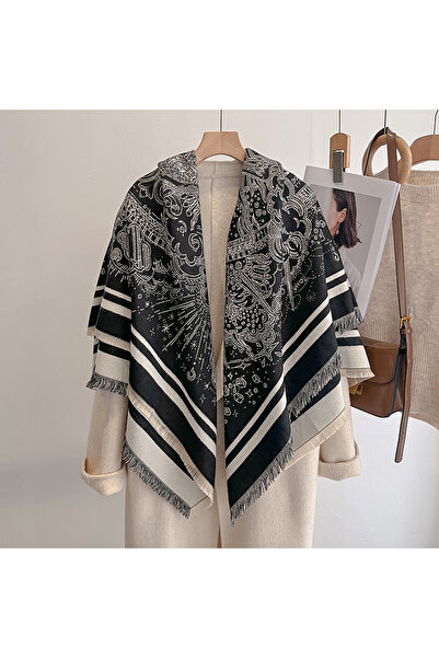 choice2 black 2025 Luxury Brand Women's Winter Cashmere Scarf - Floral Printe...