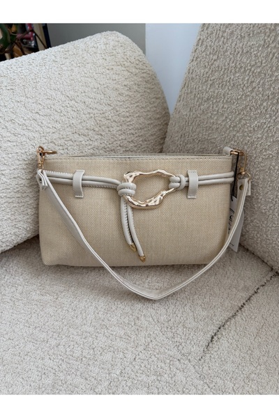 STİL SİDELYA Wicker Look Gold Buckle Hand and Shoulder Bag