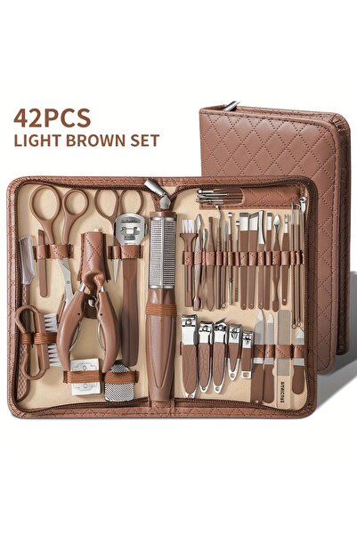 Choice SET152-Brown 42pcs 42pcs Set Brown Stainless Steel Nail Clipper Set An...