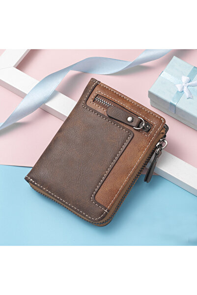 Choice1 Coffee Retro Soft Leather Short Zipper Wallet for Men Women, Large Ca...