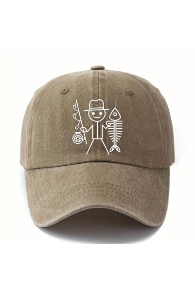 Choice4 Adjustable Khaki Printed cartoon man fishing baseball cap, outdoor cu...