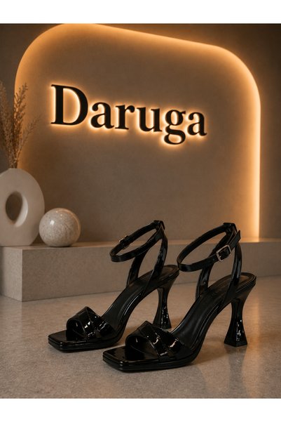 DARUGA Black Patent Leather Ankle Detailed Shiny Evening Dress Shoes