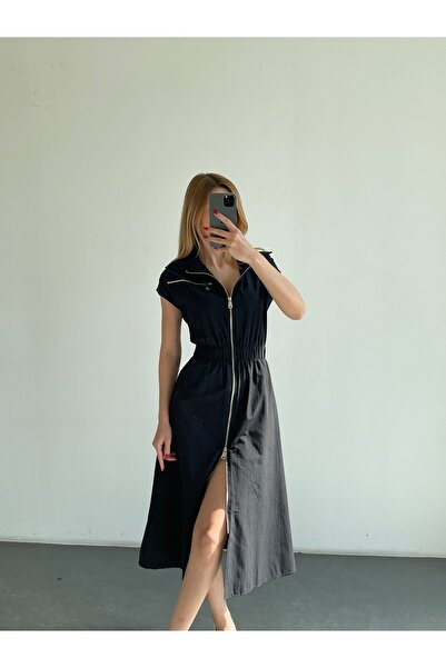 Friday Mood Rochie cu fermoar, guler tip cămașă și talie strânsă