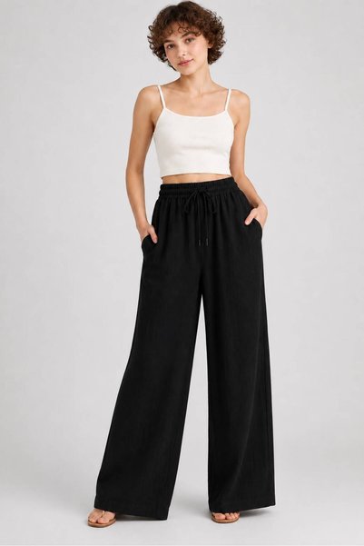 SHEVANE New Season Women's Linen Mixed Lace-Up Comfortable Palazzo