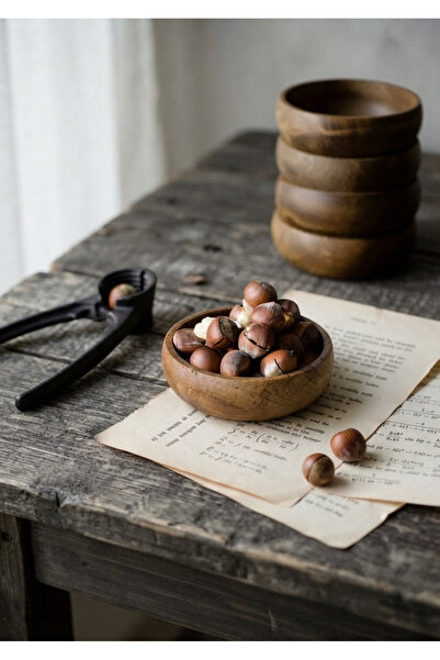 Home Natural Wooden Round Presentation Bowl Snack Bowl Set of 4