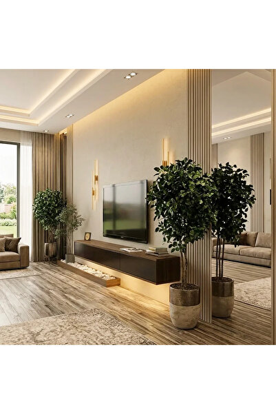 Stylish Home طاولة تلفزيون معلقة مودرن بني وأسود شاملة إضاءة شحن وجزء ديكور سفلي | TV83-BS