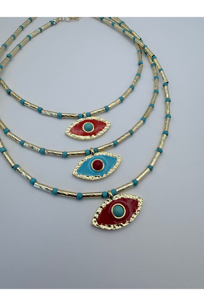 MAREM Rhea Jewelry Women's Necklace with Evil Eye Figure and Bead Detail in Gold – 3 Color Options