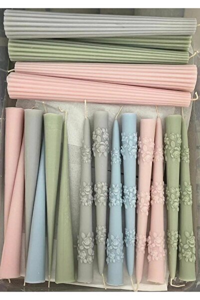 SCA CANDLE Dekoratif mum Şamdanlık Mum Çiçek Desenli Gri Renk 2 kili