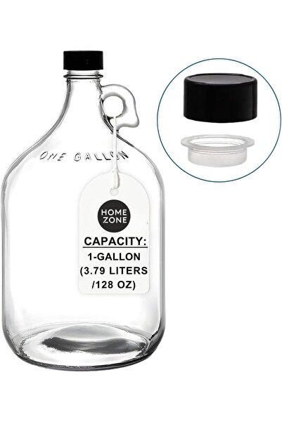 Home Zone 1 Gallon Glass Jug, Large 128 oz Fermentation Jug with Airtight Lid...