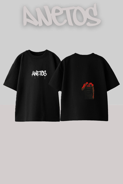 Anetos تي شيرت أسود كبير الحجم مطبوع بتصميم دوندا فيست