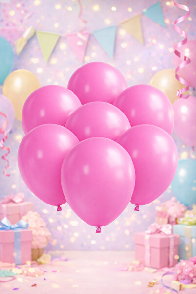 hediyehobihersey Kız Pembe Balon, Parti Balon, Pembe 7 Adet Balon