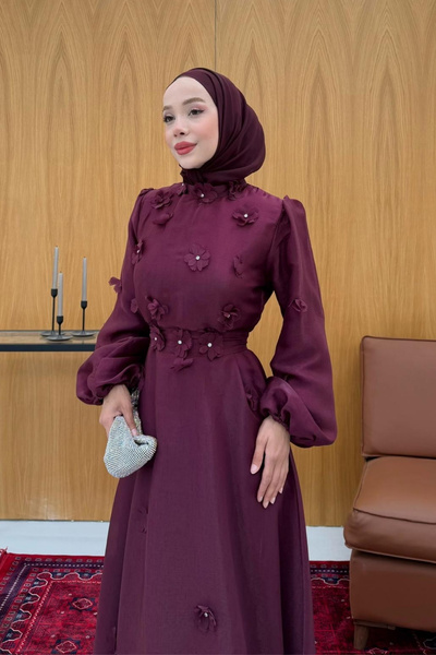 fushya design Çiçek Detaylı Kıloş Organze Elbise