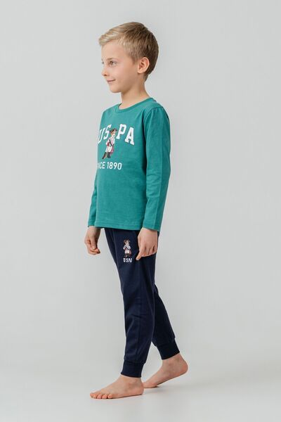U.S. Polo Assn. Σετ πιτζάμες για αγόρια με στάμπα, πράσινο μακρυμάνικο σετ πι...