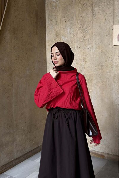 Faya Boutique Kırmızı Vual Keten Crush Bluz