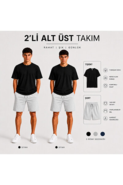 JULİA MODA طقم شورت وتي شيرت رجالي مكون من قطعتين، قماش خفيف الوزن يسمح بالته...