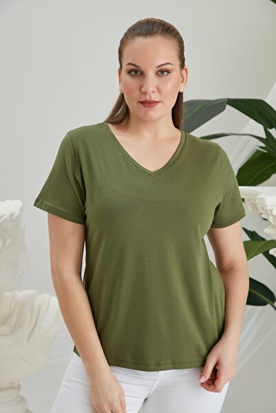 RMG Gamze Moda Large Size V-Neck T-Shirt