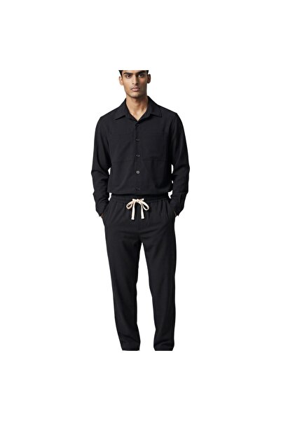 Privato 8971-8970 Ανδρικό Σέτ Overshirt -Παντελόνι Με Λάστιχο Στην Μέση Μαύρο -