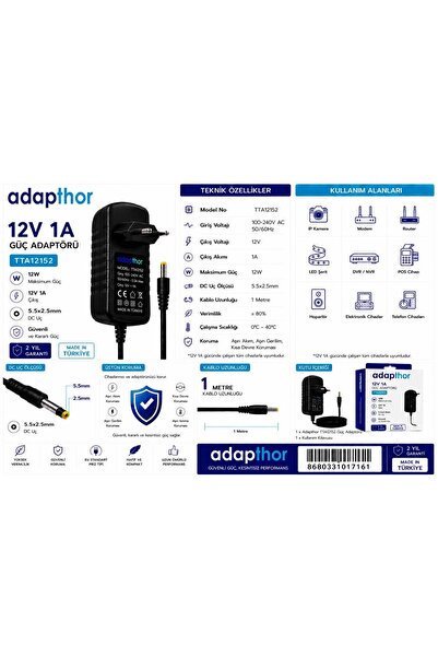 ADAPTHOR TTA-12152 12W 12V 1A 5.5*2.5 PRİZ TİPİ ADAPTÖR