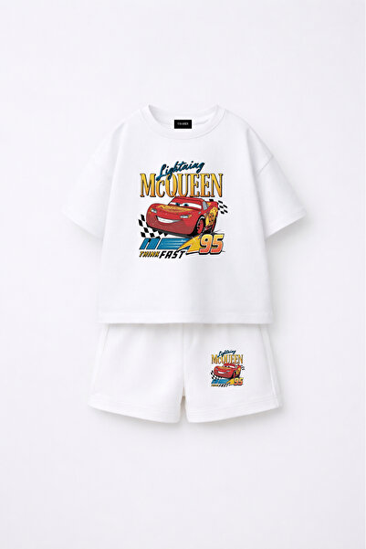 fasardi Cars Cars Lightning Mcqueen Printed Oversize 100% Cotton T-Shirt Shor...