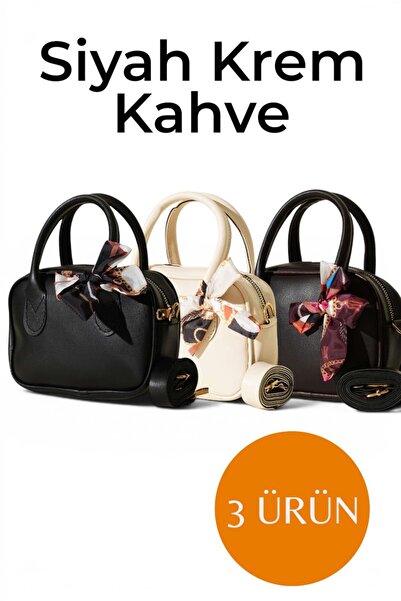 Morlex Black Cream Brown Set of 3 Mini Hand & Shoulder Bags – Faux Leather wi...