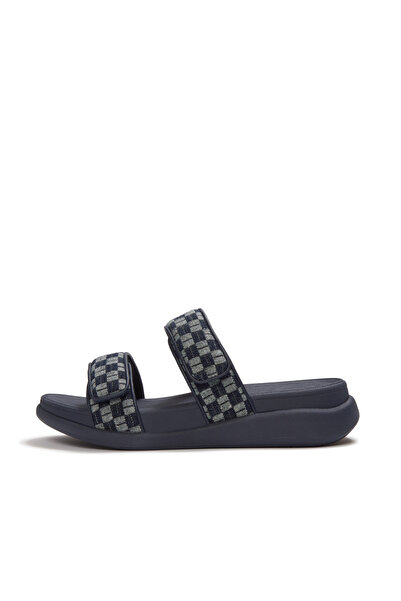 Fitflop F Mode Go Checkerboard Denim Two Bar Slides For Womens