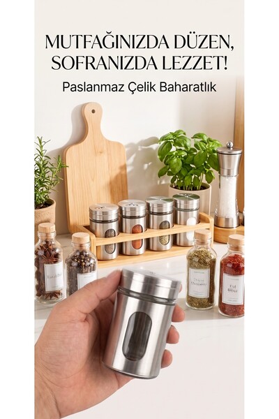 RED KİTCHEN Paslanmaz Çelik Pencereli Baharatlık / Tuzluk 1 Adet