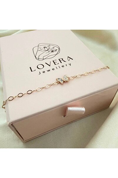 Lovera Jewellery 925 Ayar Gümüş Sertifikalı Rose Renk Minimal Kelebek Bileklik