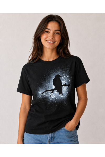 VODEXA Unisex Oversize T-Shirt Night Bird Printed 100% Cotton T-Shirt Comfort...