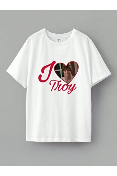 Vordevia I Love Troy Printed White Oversize Unisex T-Shirt Basic Comfortable ...