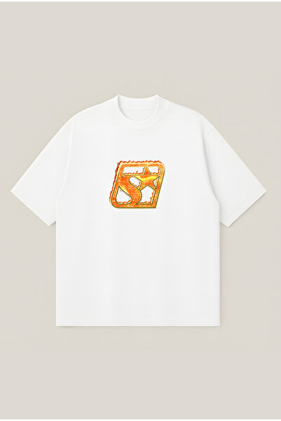 Moon Dancer Stussy Fire Printed Oversize Boxy Cut Unisex 100% Cotton Printed ...