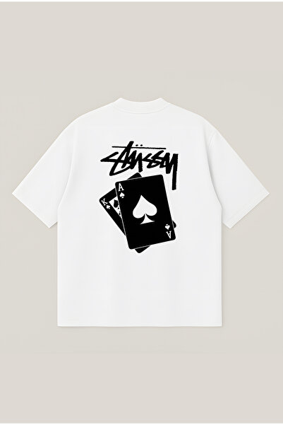 Moon Dancer Stussy Aces Printed Oversize Boxy Cut Unisex 100% Cotton Printed ...