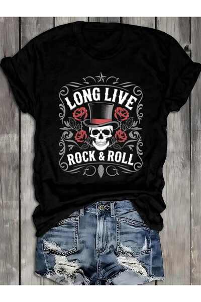 LİNA06 تي شيرت نسائي أسود من Rock & Roll Skull |   180 جرام، 100%، عصري للصيف...