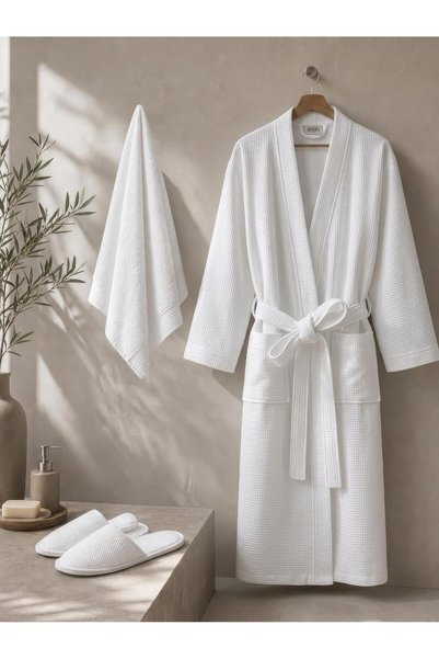 Beroea Home Luxury Hotel Waffle Bathrobe Set – 4 Pieces | Soft Waffle Weave B...