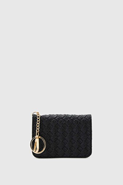 Shule Bags Wowen Weave Leather Charm Card Holder Black