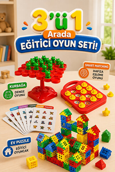 M&H 3'lü Oyun Seti - Kurbağa Denge - Smart Matching - Ev Puzzle - Eğitici ve ...