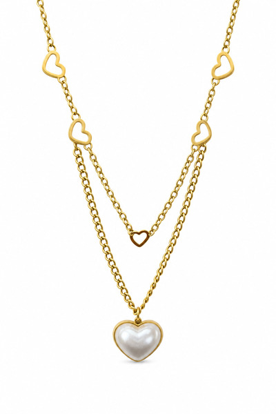 Jack Ferrero Yellow Color Layered Steel Necklace with Heart Detail and Pearl End