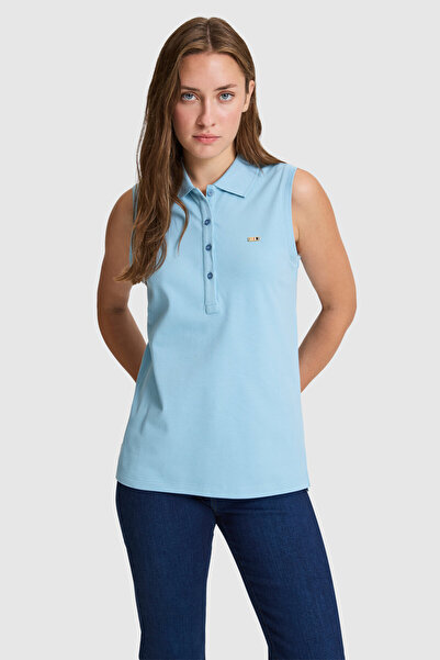 U.S. Polo Assn. Kadın Mavi Polo Yaka Düğme Detaylı Tişört 50323574-VR036